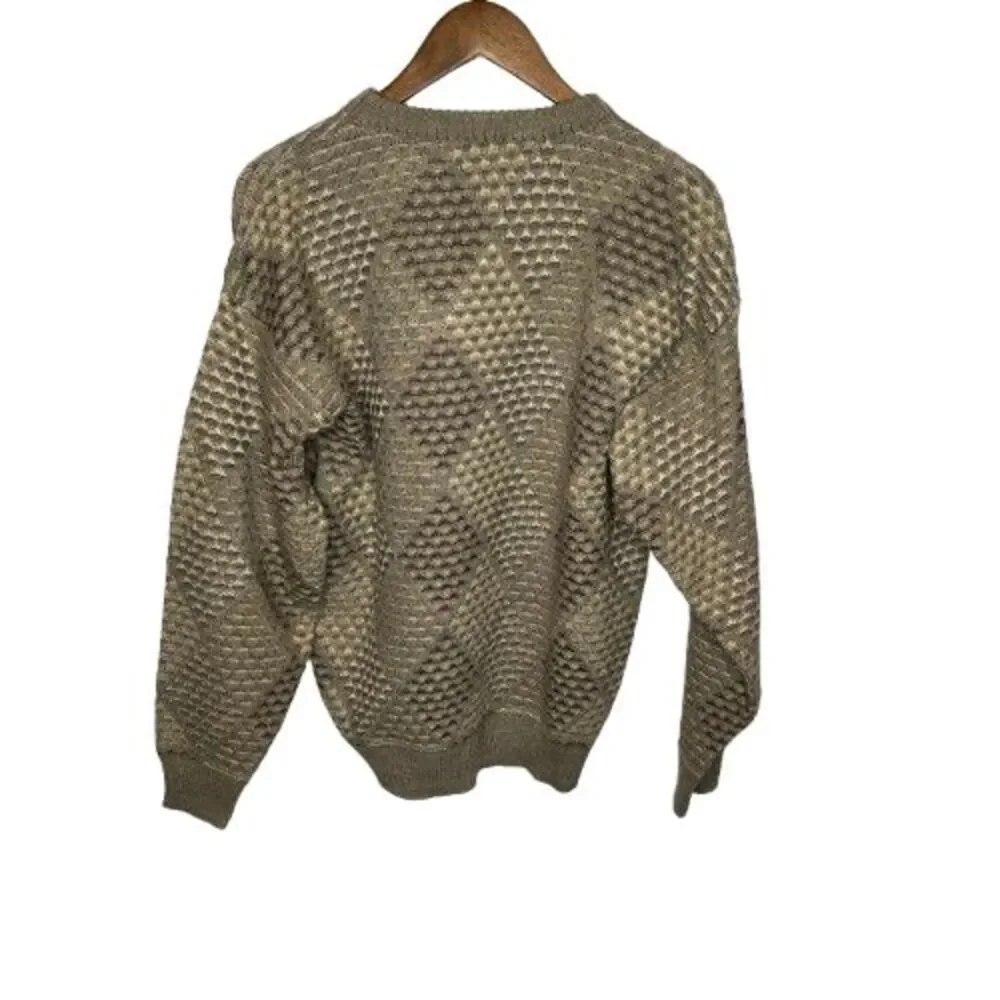 VTG Jantzen Mens Geometric Crew Neck Retro Grandpa Sweater Size L Beige Neutral